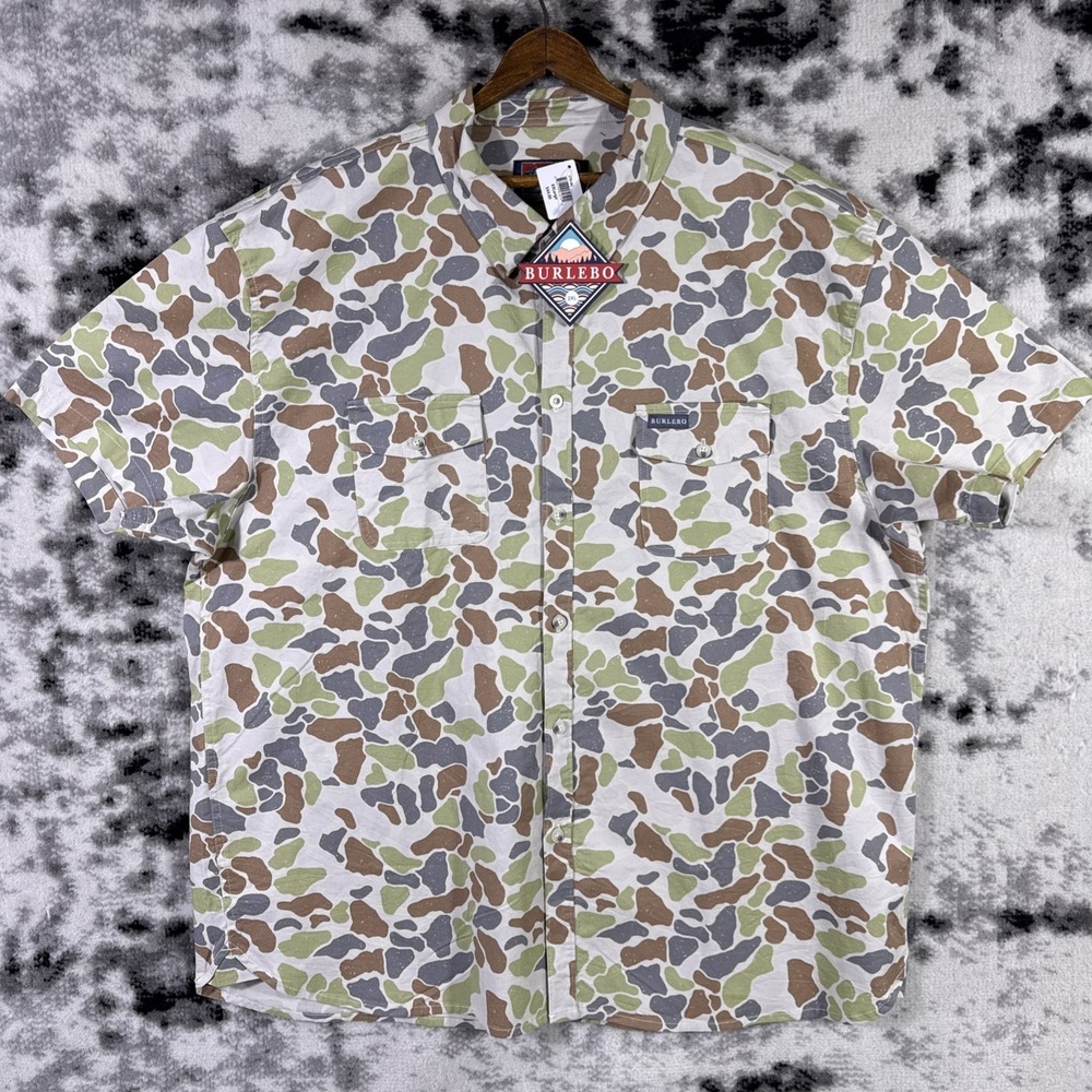 New Burlebo Shirt Mens Size 2XL Camo Twill Button Up Stretch Preppy Outdoors